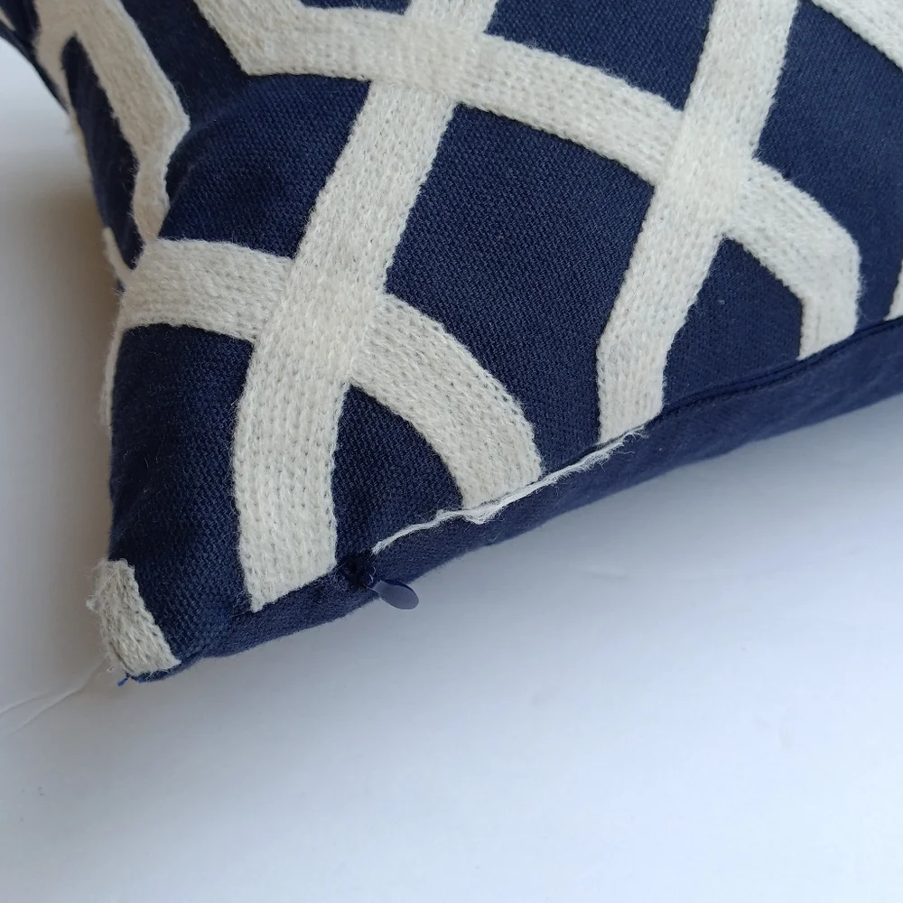 Crewel Lumbar Trellis Embroidery Cotton Canvas Throw Pillow